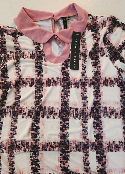 NWT Zero 2 Eight Pink Checkered Women's Blouse, Size L - Picture 6 of 7
